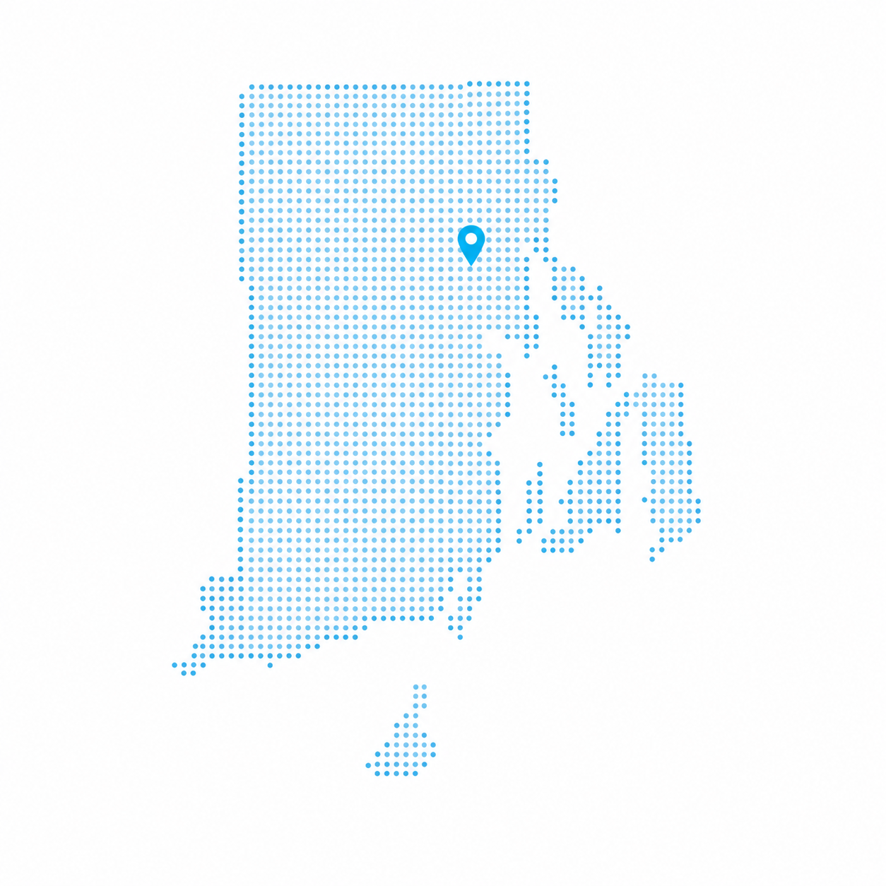 Dotted map of Rhode Island with Cranston marked