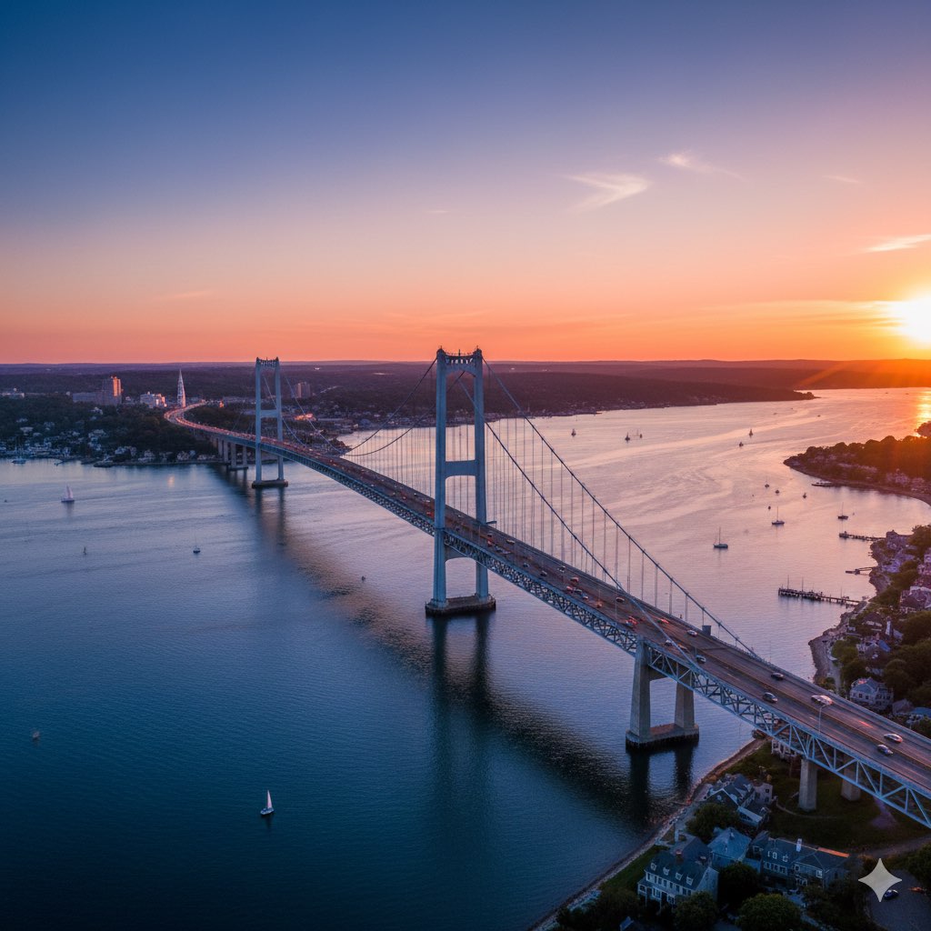 Newport Bridge at sunset, Rhode Island