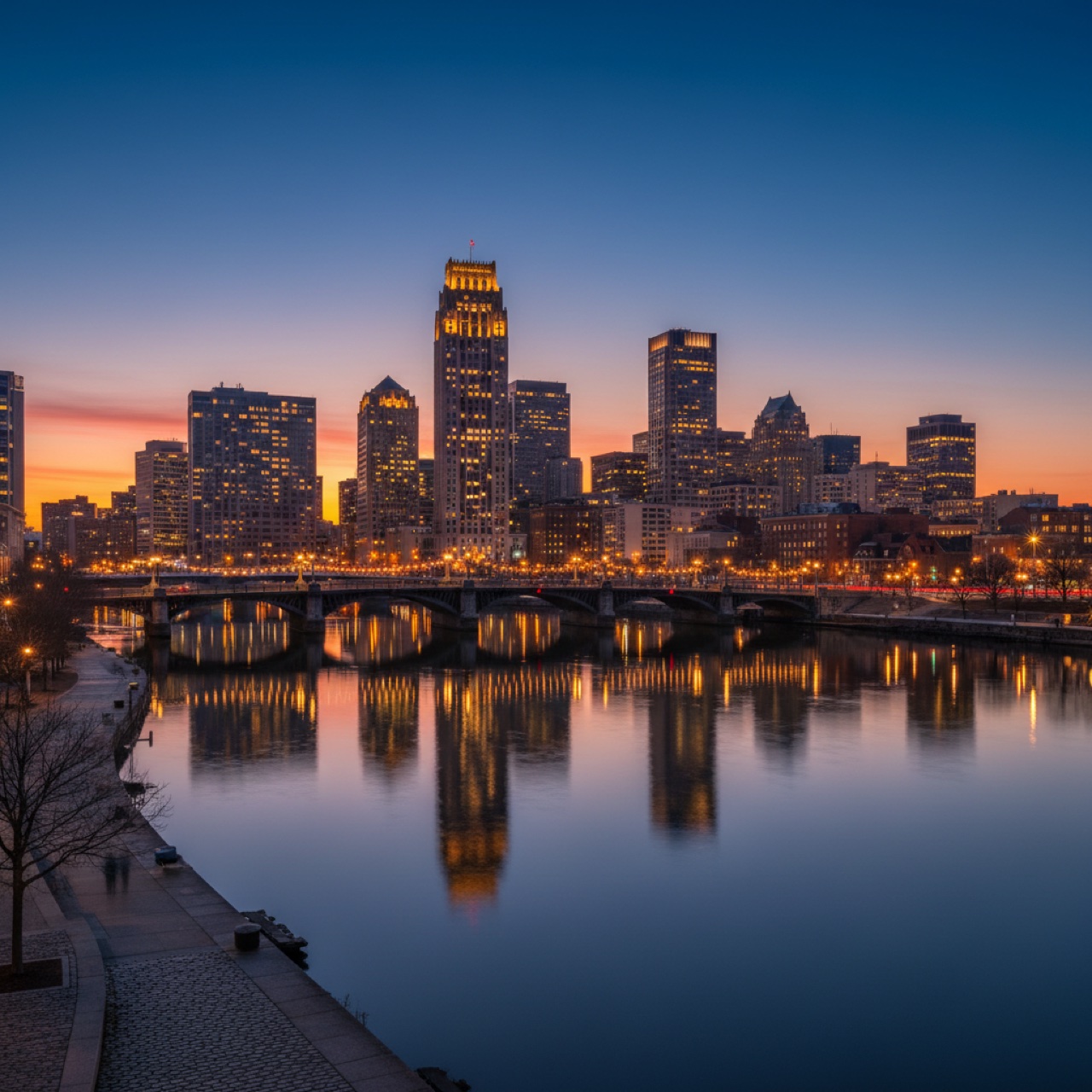 Providence Rhode Island skyline at dusk